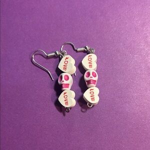 Pink Skull and Heart Earrings